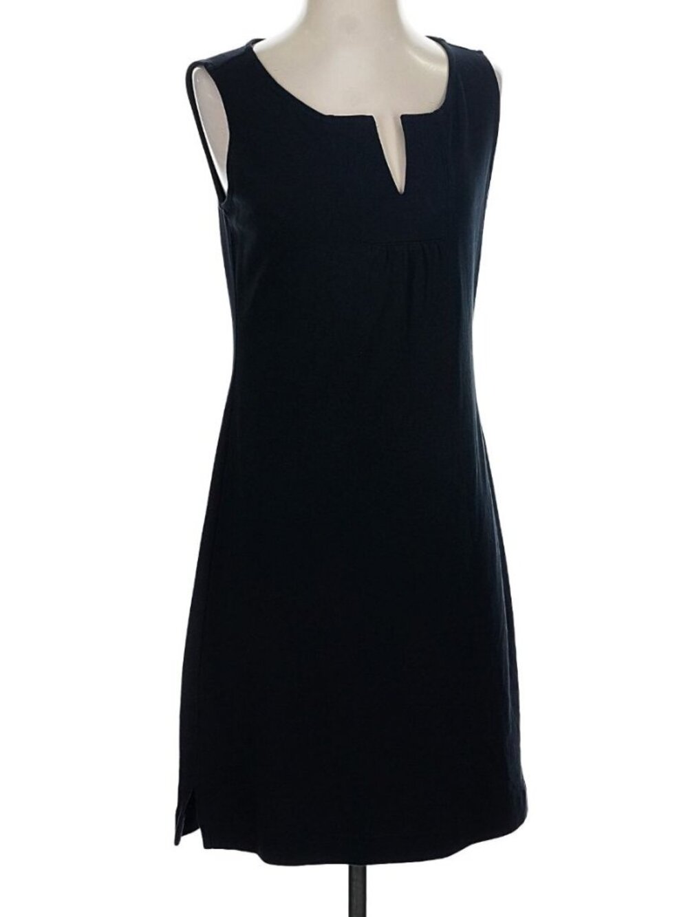 Talbots Black Shift Dress Size Large Sleeveless 100% Cotton Notch Neck LBD